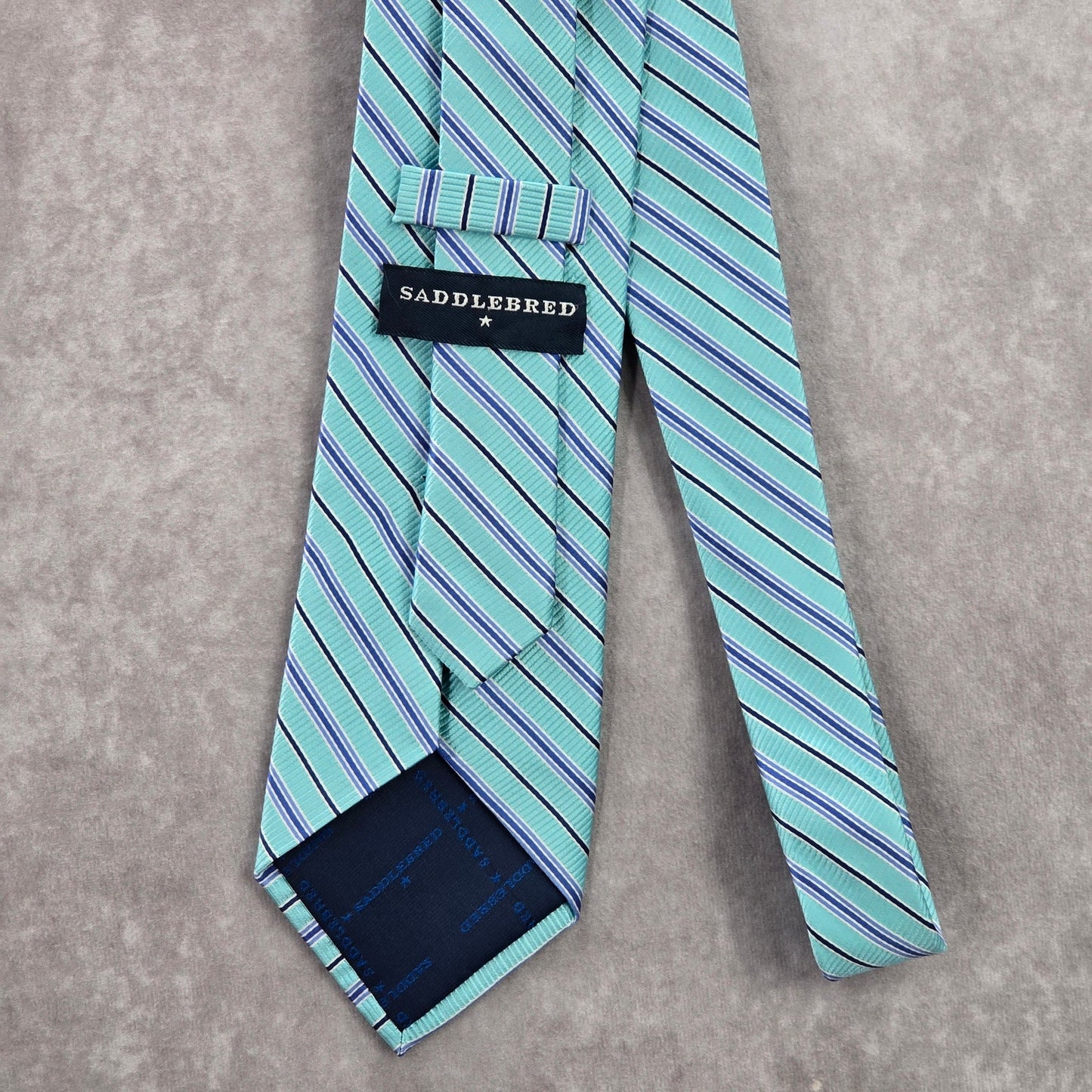 Saddlebred Blue Stripe Repp Geometric 100% Silk Men's Neck Tie