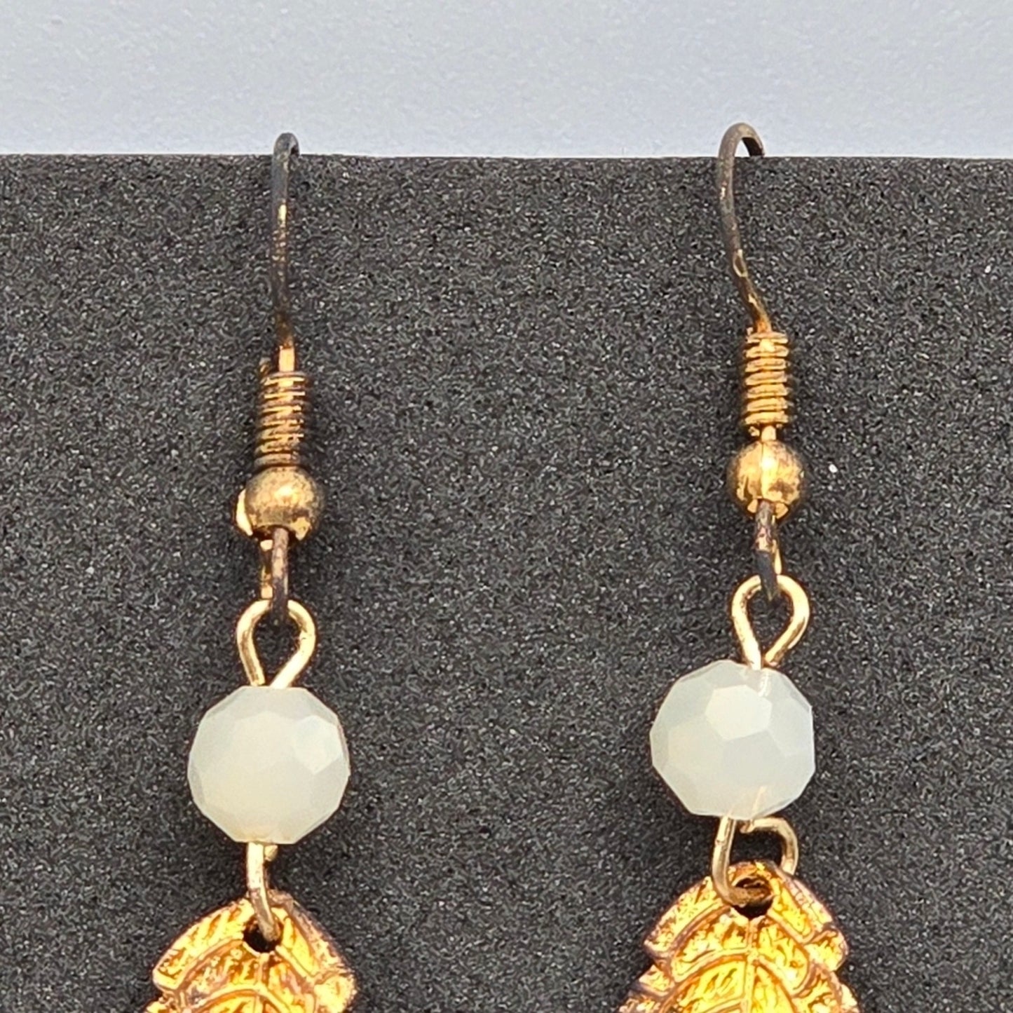 Zara Copper Leaf White Bead Hook Earrings Fashion Jewelry E26