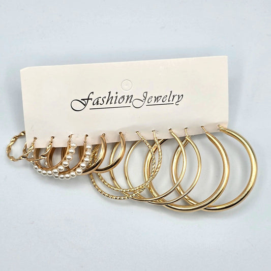 Gold Hoop Dangle Stud Earring Set of 6 Fashion Jewelry NWT #E202