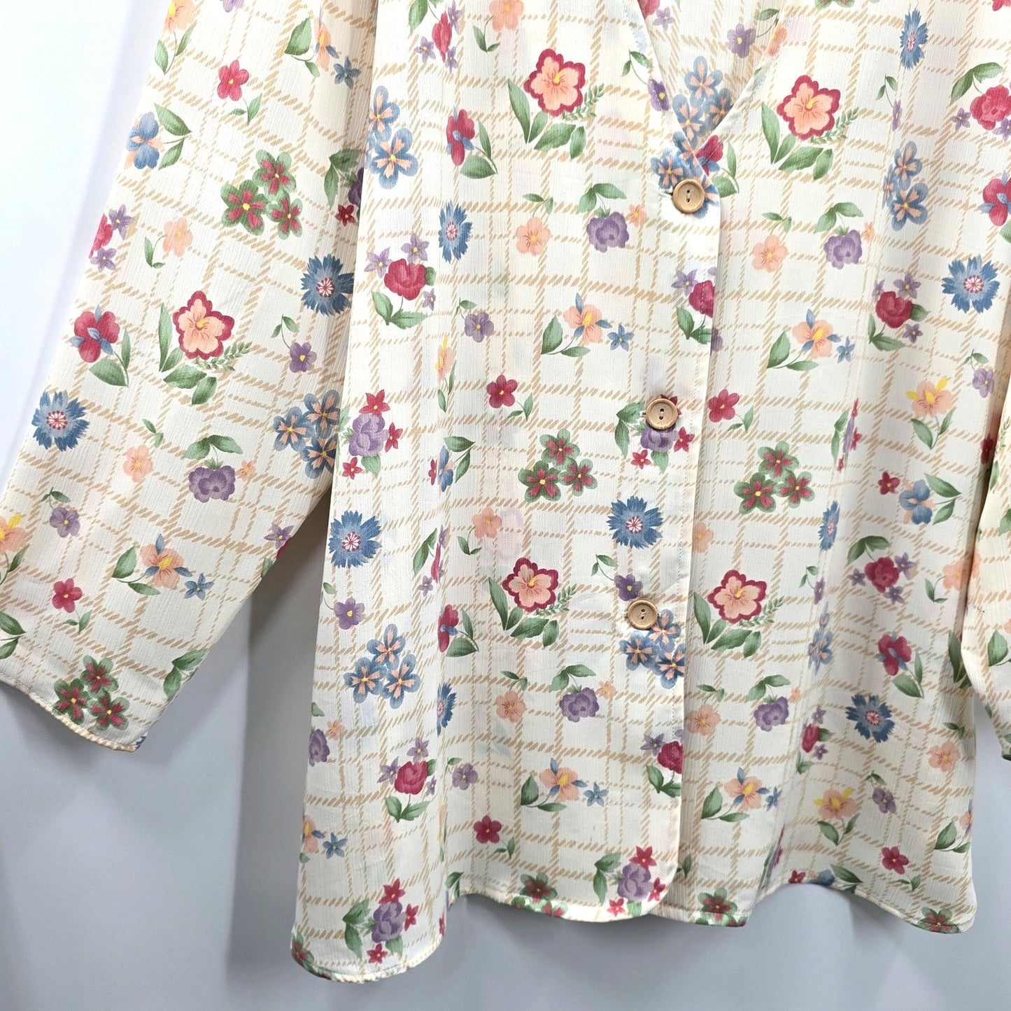 The Villager Cream Floral Button Long Sleeve Blouse Top Shirt Plus 20W