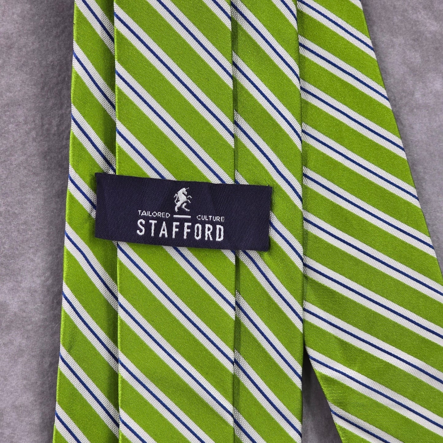 Stafford Green White Blue Stripe Repp Geometric Silk Executive Neck Tie Men's