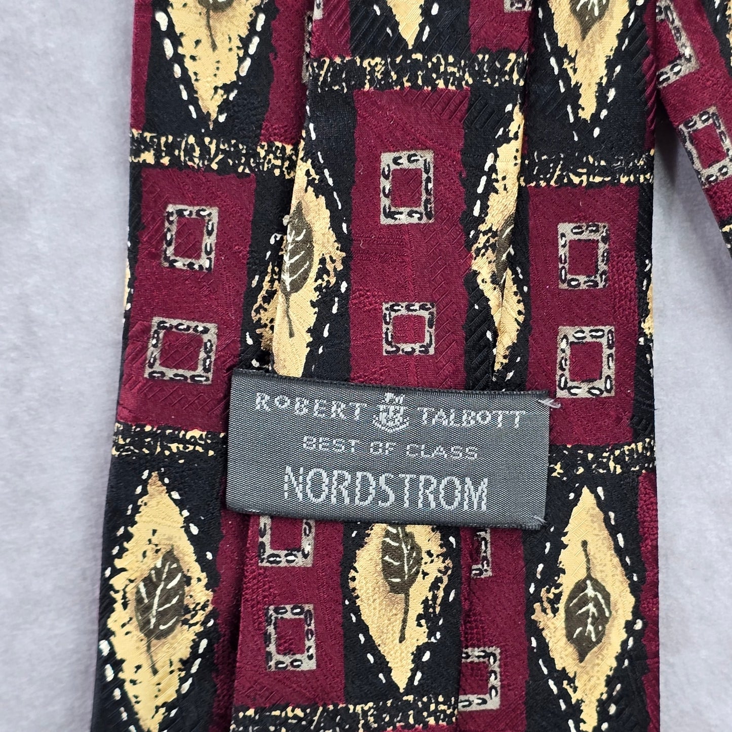 Robert Talbott Nordstrom Geometric Leaf Red Gold Silk Italy Men's Neck Tie NWOT