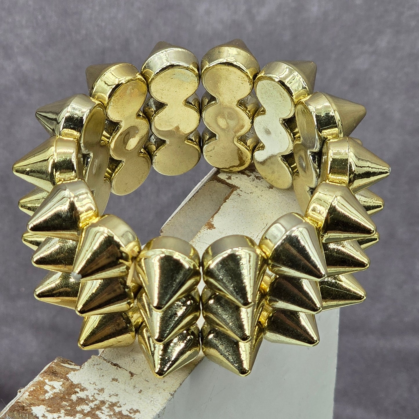 Zara Gold Triple Spike Elastic Stretch Y2K Bracelet Fashion Jewelry NWOT JB4-15