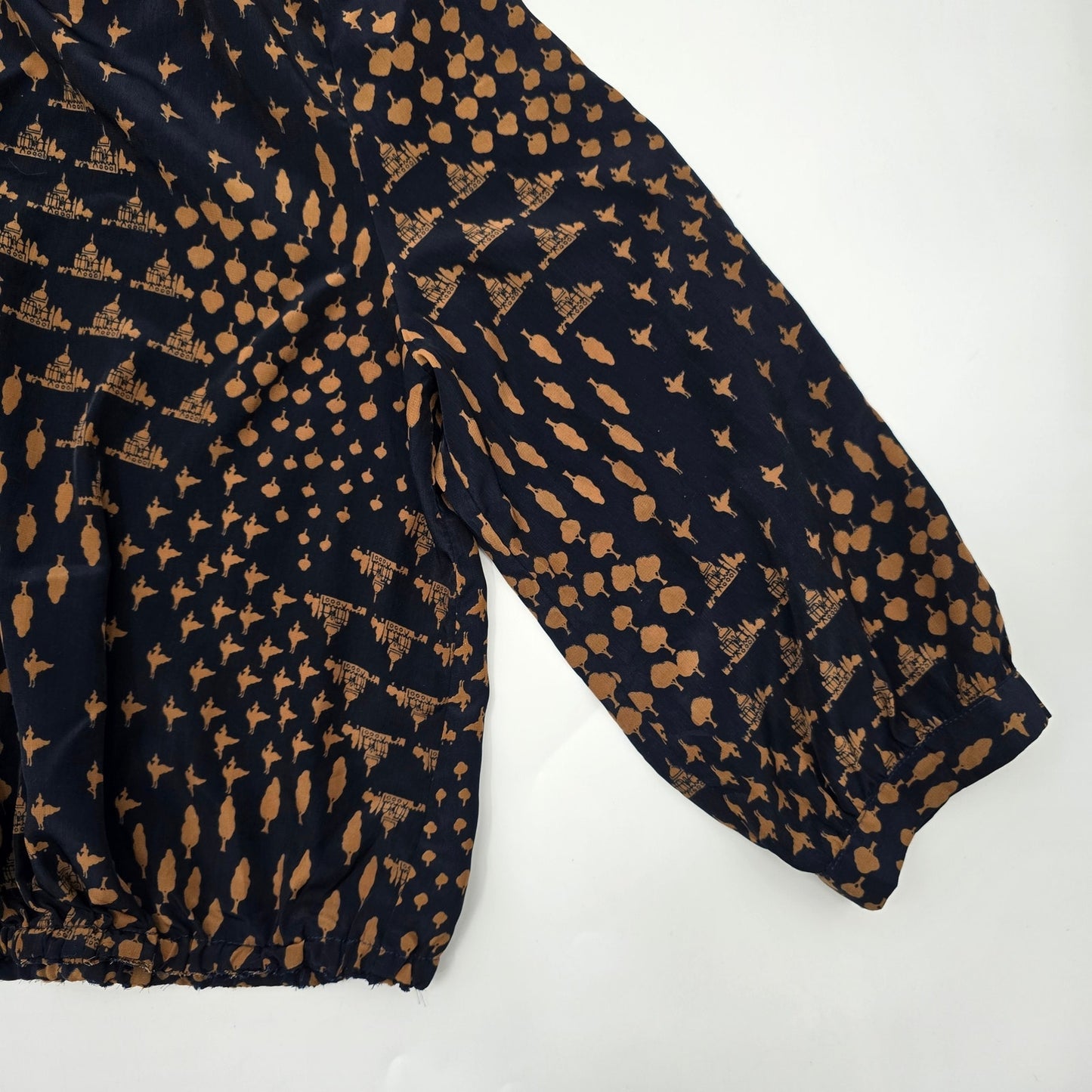 Ark & Co Black Brown Printed M Cropped 3/4 Sleeve Blouse Top Shirt Medium