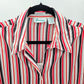 Joanna Red Black Stripe Stretch Button Poly Spandex L Blouse Top Shirt Large