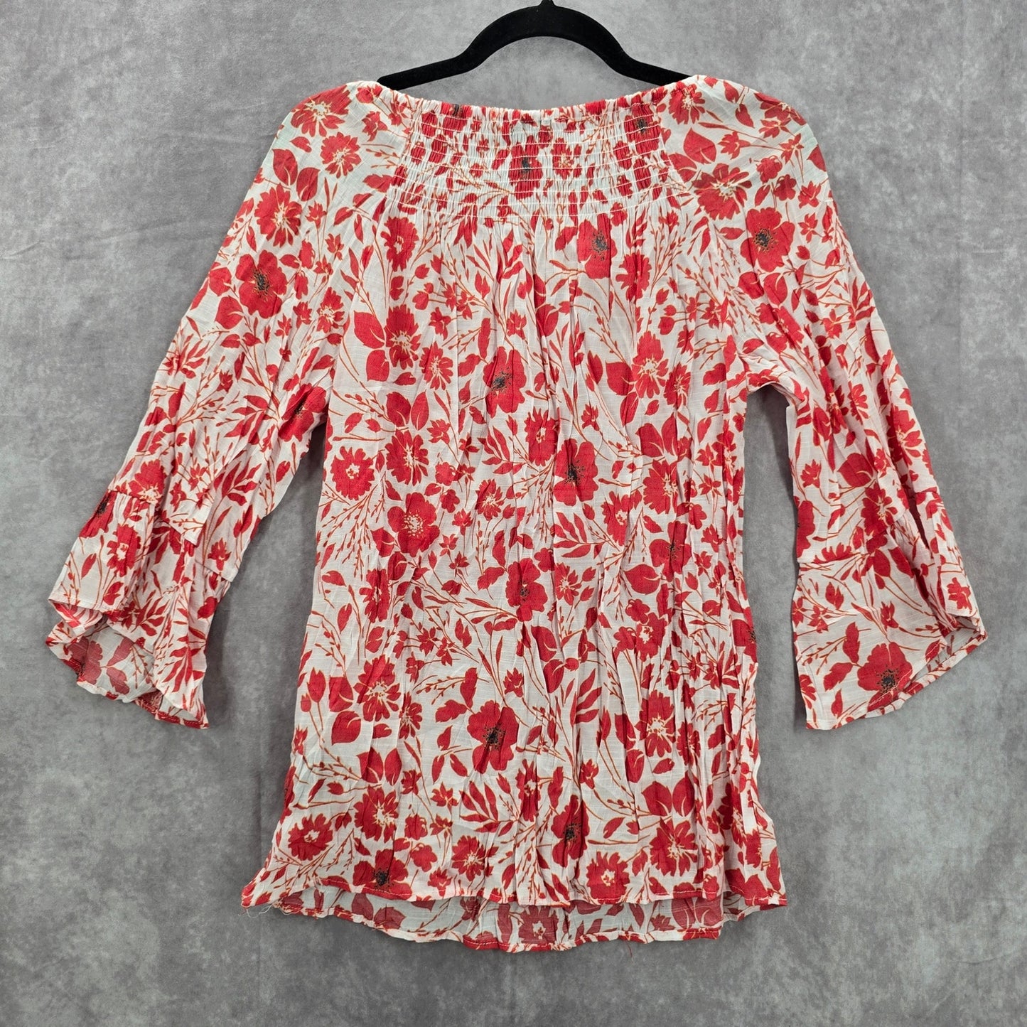 Zac & Rachel White Red Floral Paisley Printed Smocked Top Small