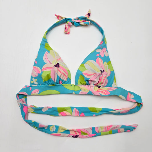 Victoria's Secret Blue Floral Padded Bikini XS Top Halter Swimwear Extra Small