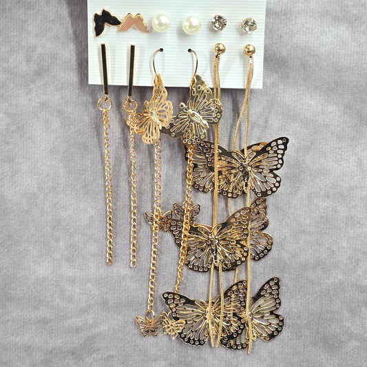 Zara Gold Butterfly Dangle Long Set of 6 Bundle Earrings Fashion Jewelry NWT