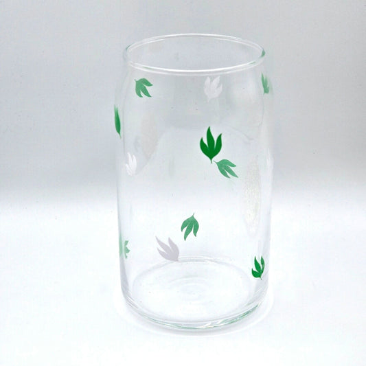 Leaf Green White 16oz Beer Can Glass Cup NWT