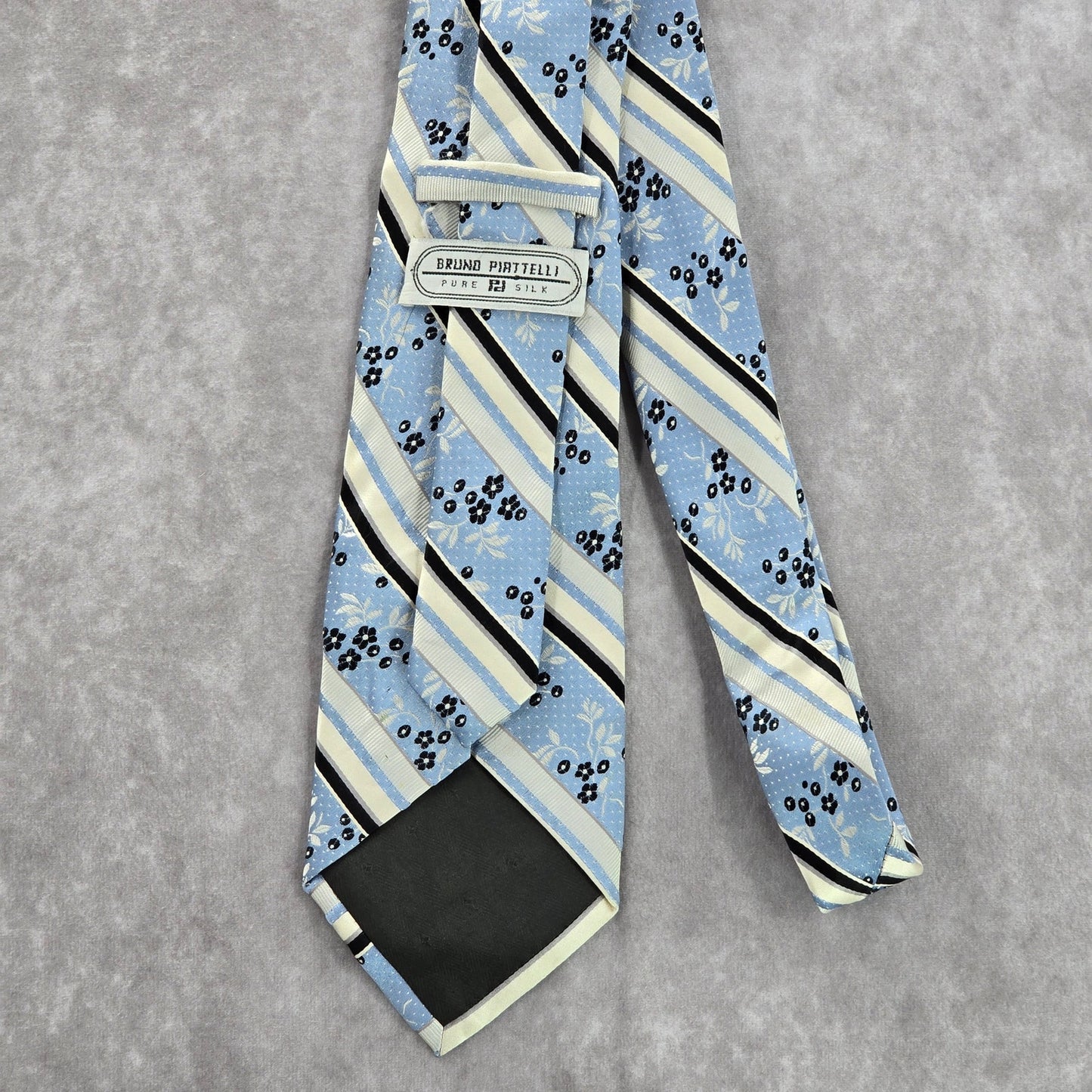 Bruno Piattelli Blue Stripe Floral Dots 100% Silk Men's Neck Tie NWOT