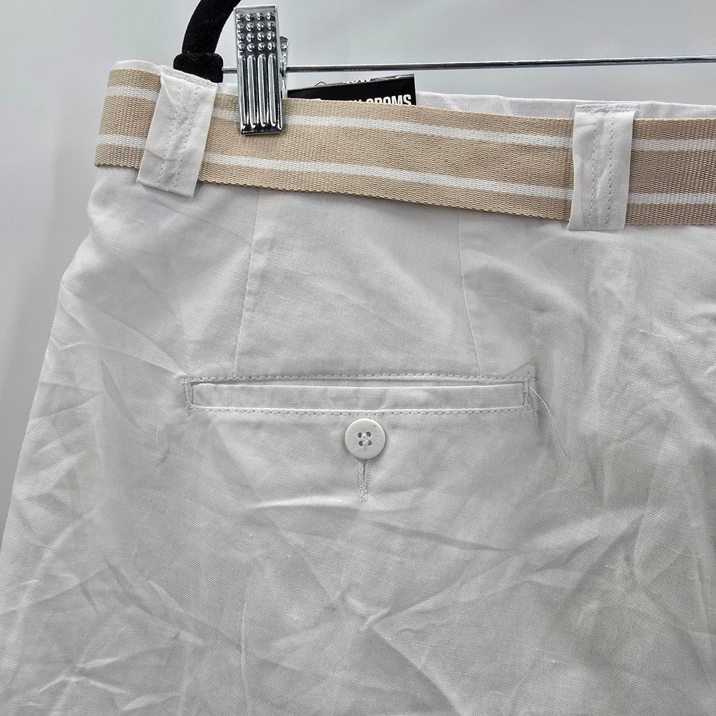 Stacy Adams White Belted Zip Linen Shorts 8111SP Bottoms Pants Plus Size 40 NWT