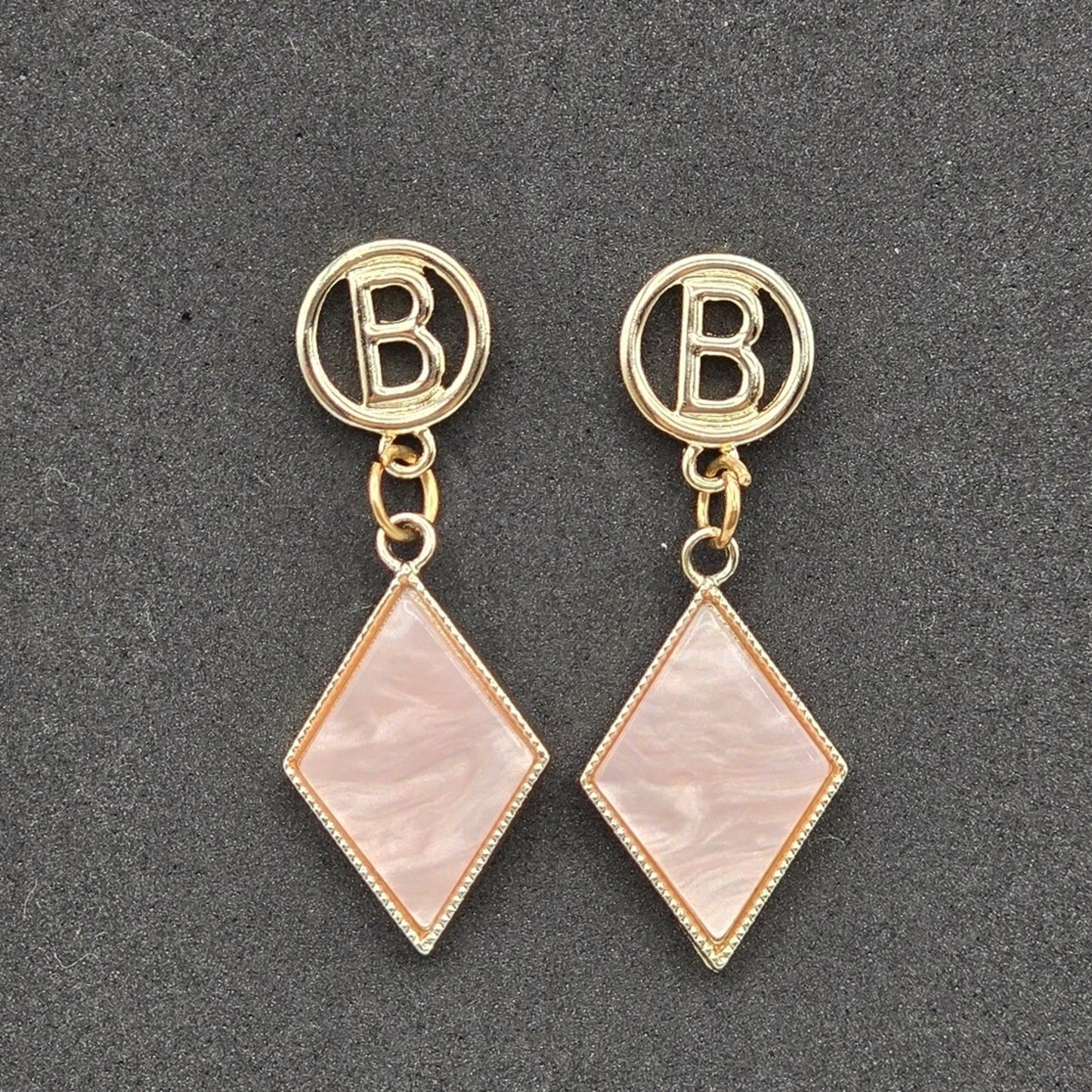 Zara Pink B Gold Diamond Dangle Earrings Fashion Jewelry E32