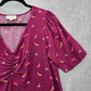 Ann Taylor Loft Purple Floral V Neck Short Sleeve Top Shirt Blouse Small