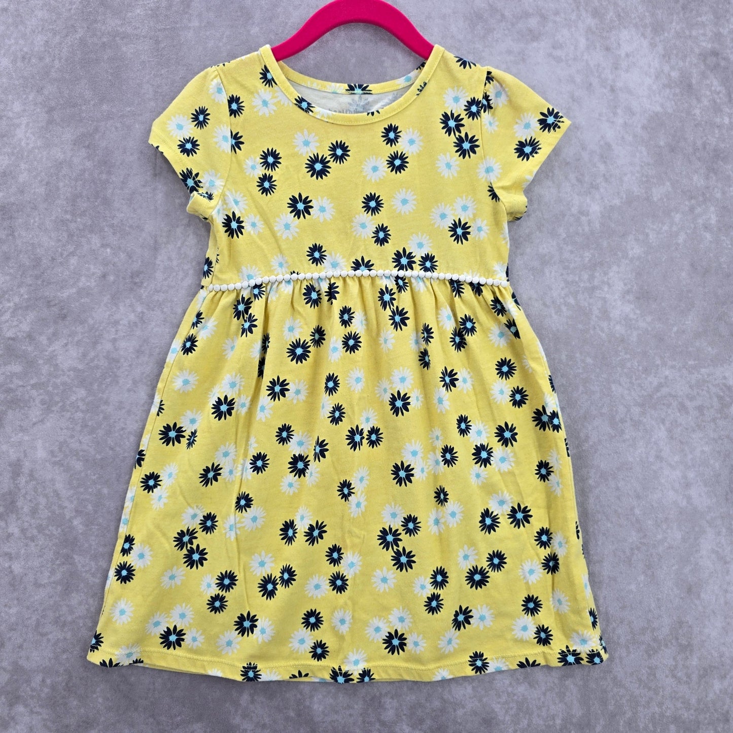 Healthex Yellow Blue Floral Short Sleeve Flare Girls Toddler Dress 5T