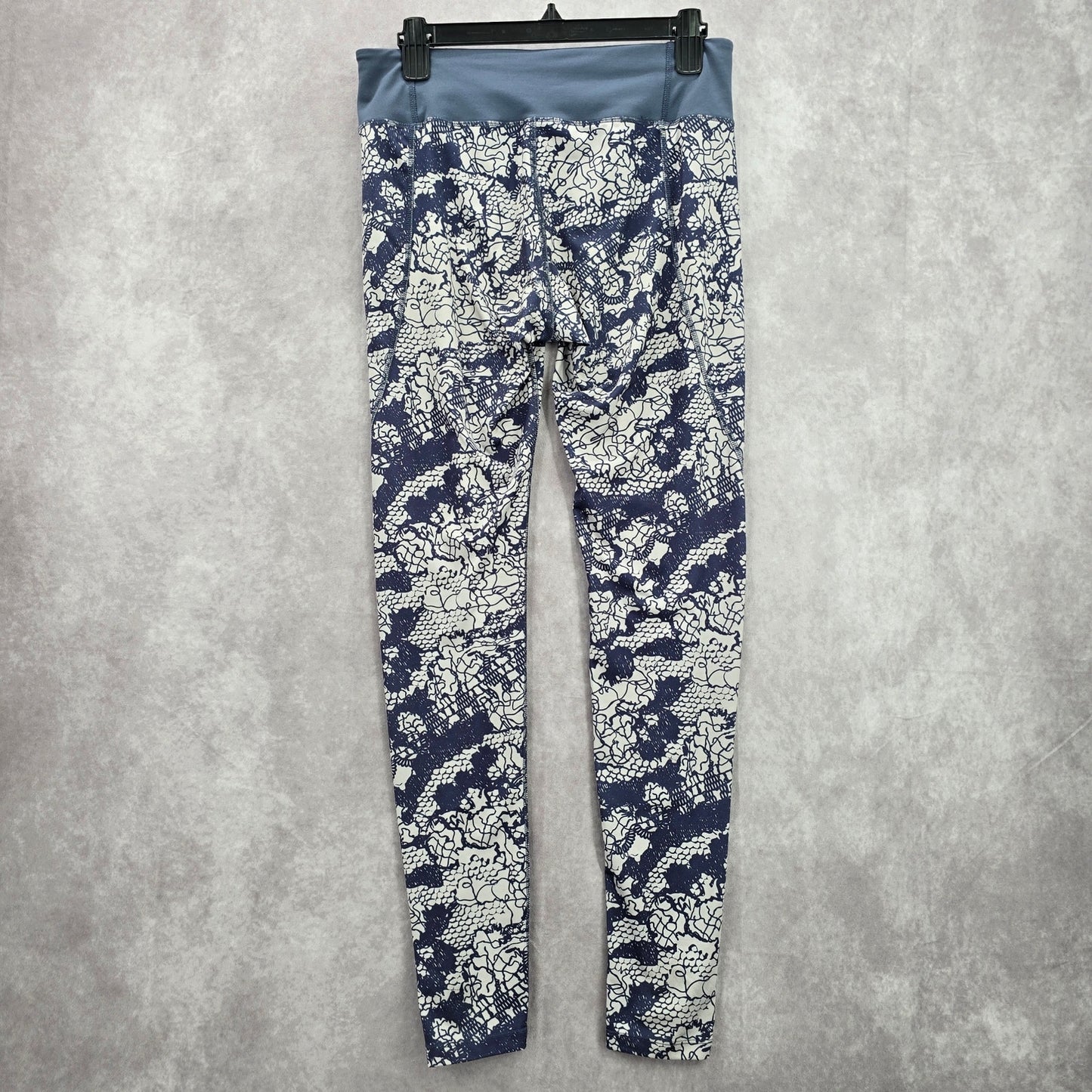 Blue Gray Long Geometric Abstract Floral Active Legging Pants Bottoms Medium