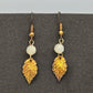 Zara Copper Leaf White Bead Hook Earrings Fashion Jewelry E26