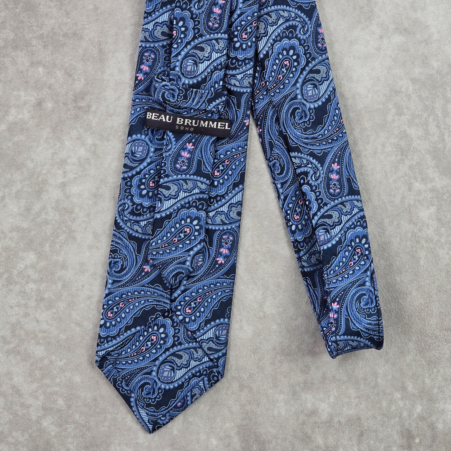 Beau Brummel Soho Blue Floral Paisley 100% Silk Handmade Mens Neck Tie