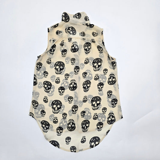 Fun & Flirt Skull Sleeveless Button Hi Low M Blouse Top Shirt Medium