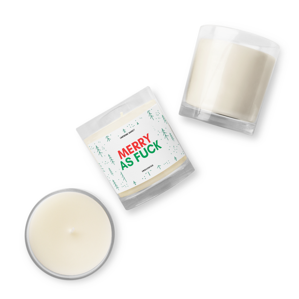 Merry As Fuck Soy Wax Cotton Wick Unscented Glass Jar Candle Birthday Anniversary Christmas New Years Funny Gift for Her Him